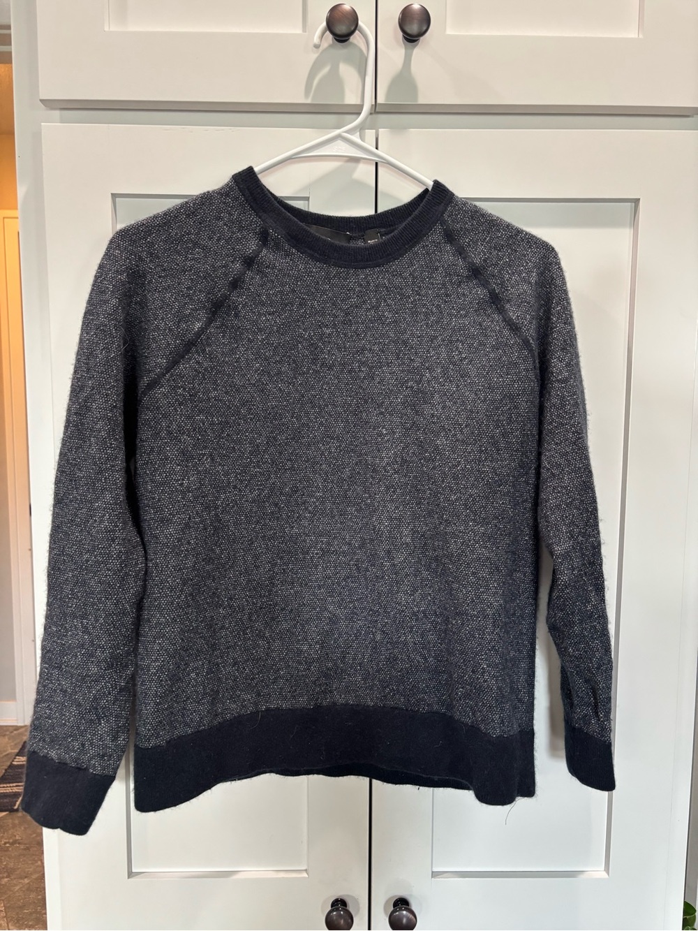 Vince. Wool & Cashmere Blend Women's Charcoal Crewneck Sweater with Black Trim